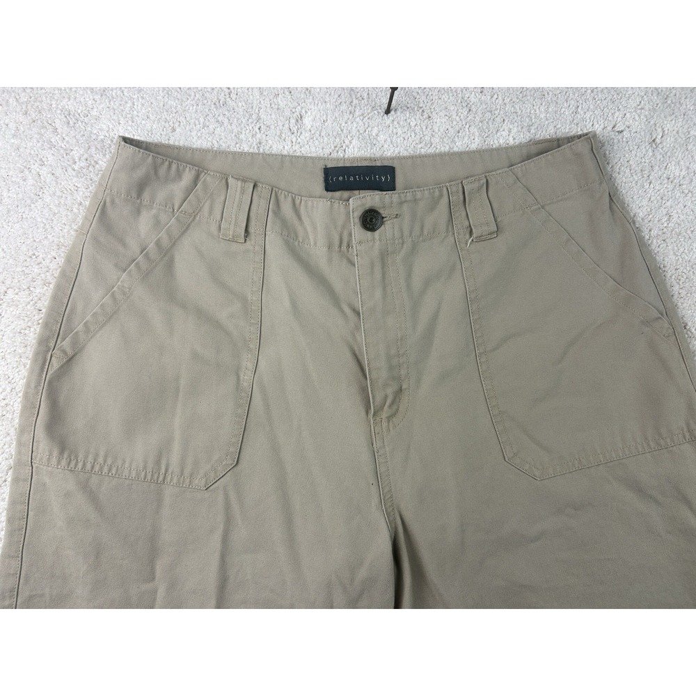 Women's Relativity Sage Khaki Capri Cargo Pants Size 10 100% Cotton School